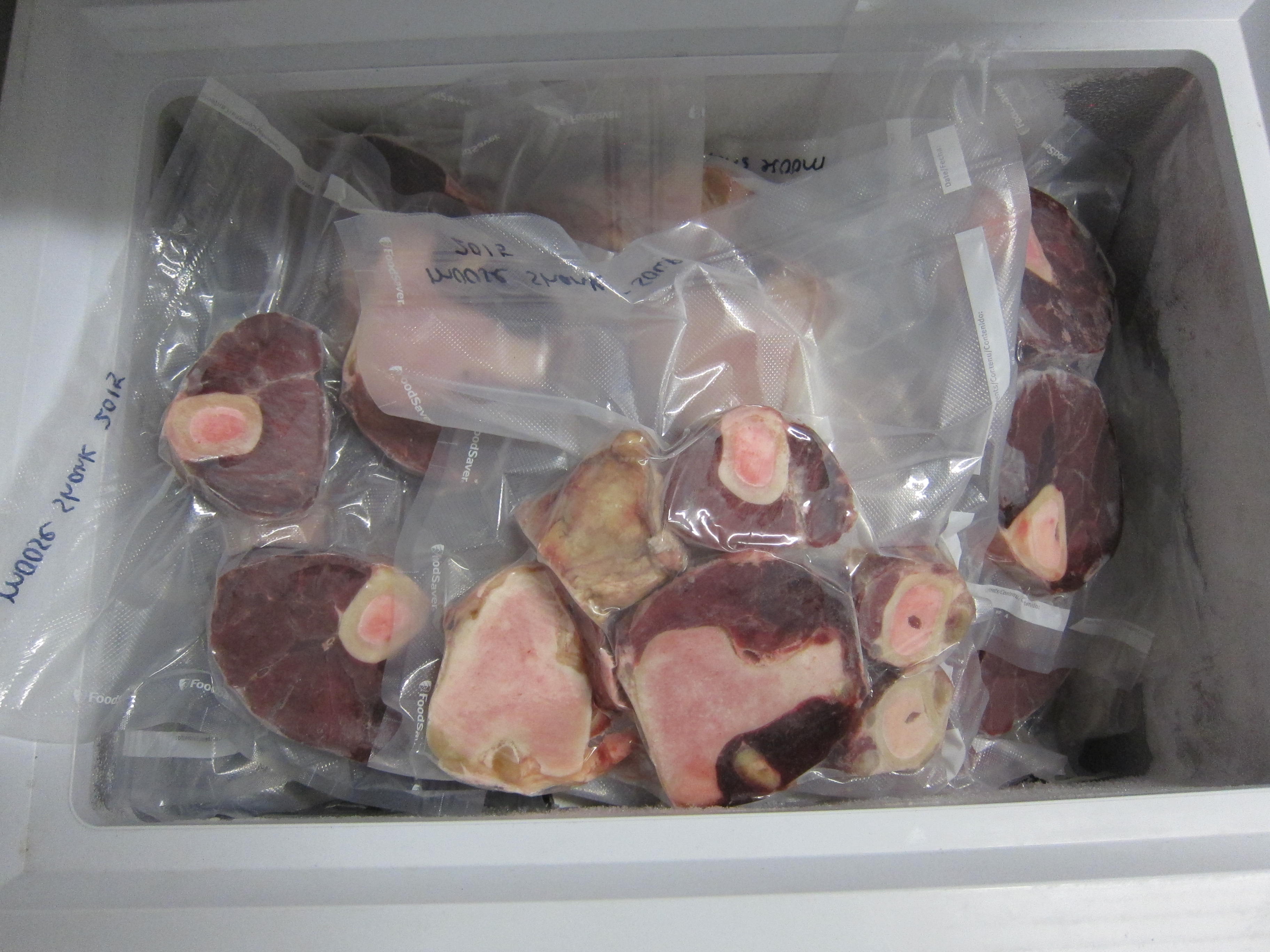 freezer of moose shank steaks