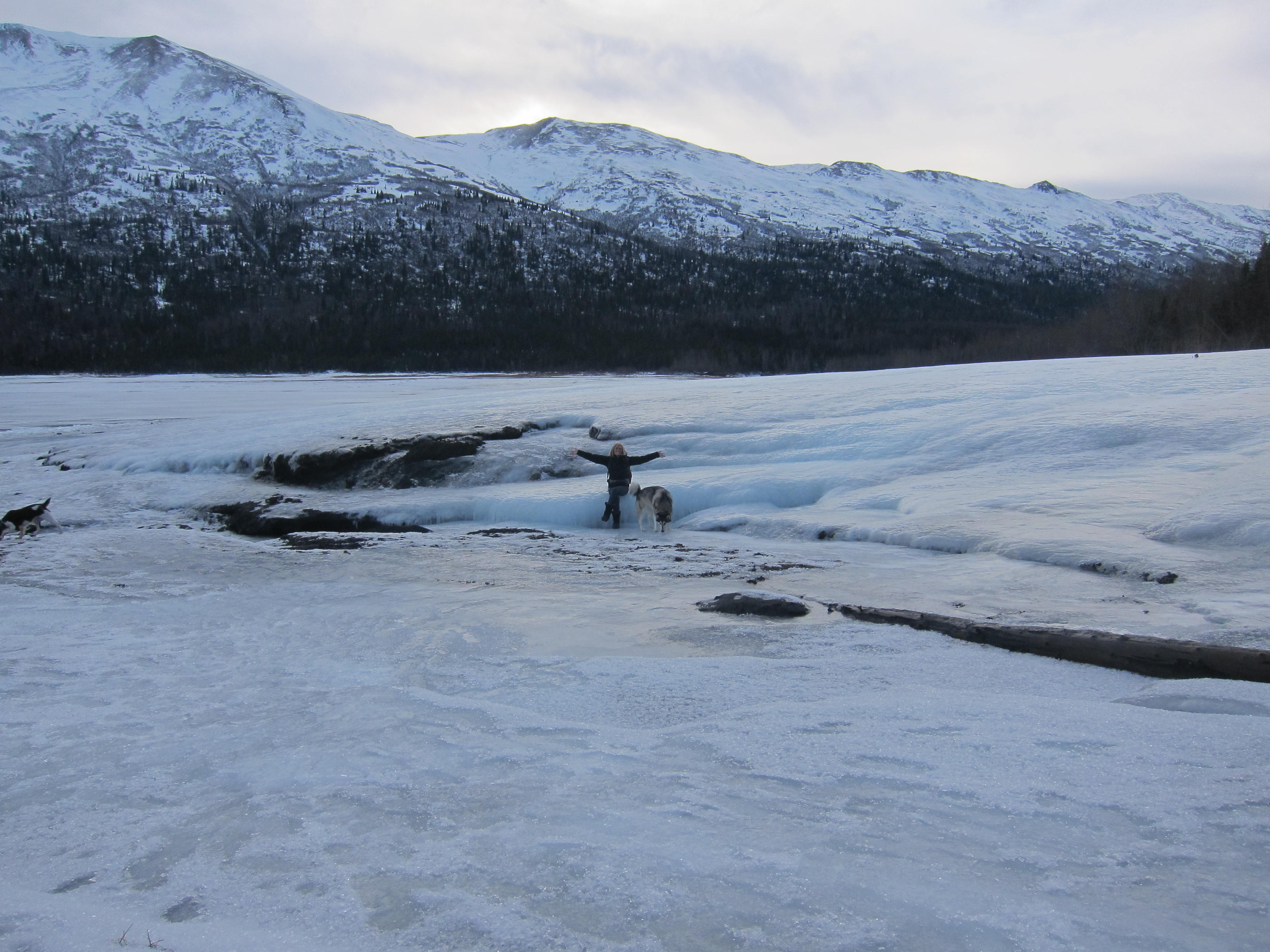 frozen Eklutna Lake in Alaska