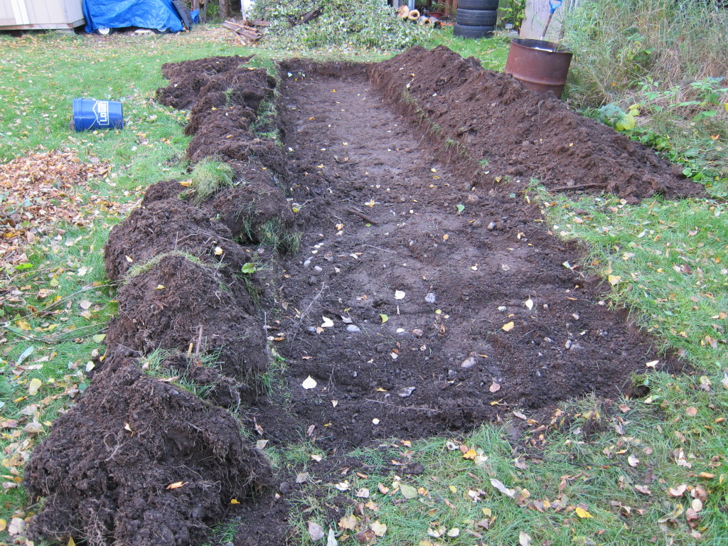 empty trench for hugelkultur garden