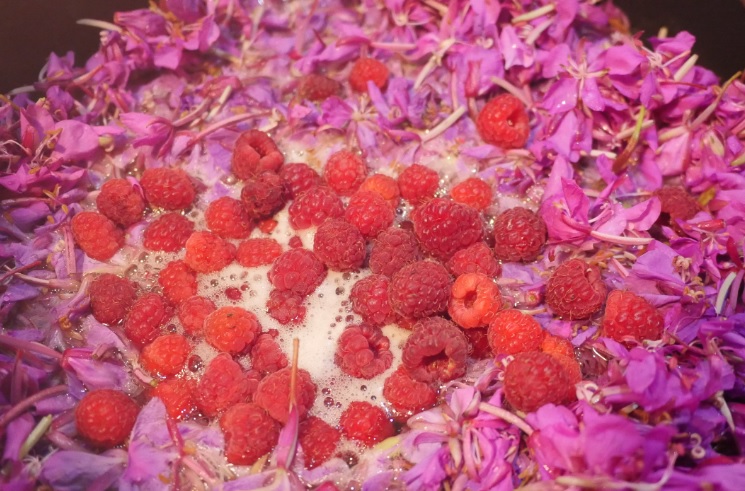 fireweed flowers and raspberries boiling