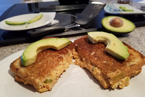 grilled salmon melt with side of avocado
