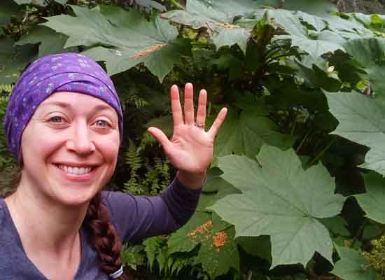 Ashley Taborsky posed next to a large devil's club plant in Alaska